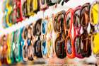 Sunglasses at El Rastro outdoor Sunday flea market in Plaza de Cascorro, Madrid, Spain. Art Print